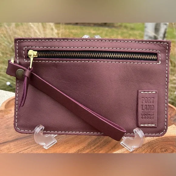 Portland Leather Goods Large Wristlet Clutch Metallic Wine Full-Grain Leather - Picture 8 of 8